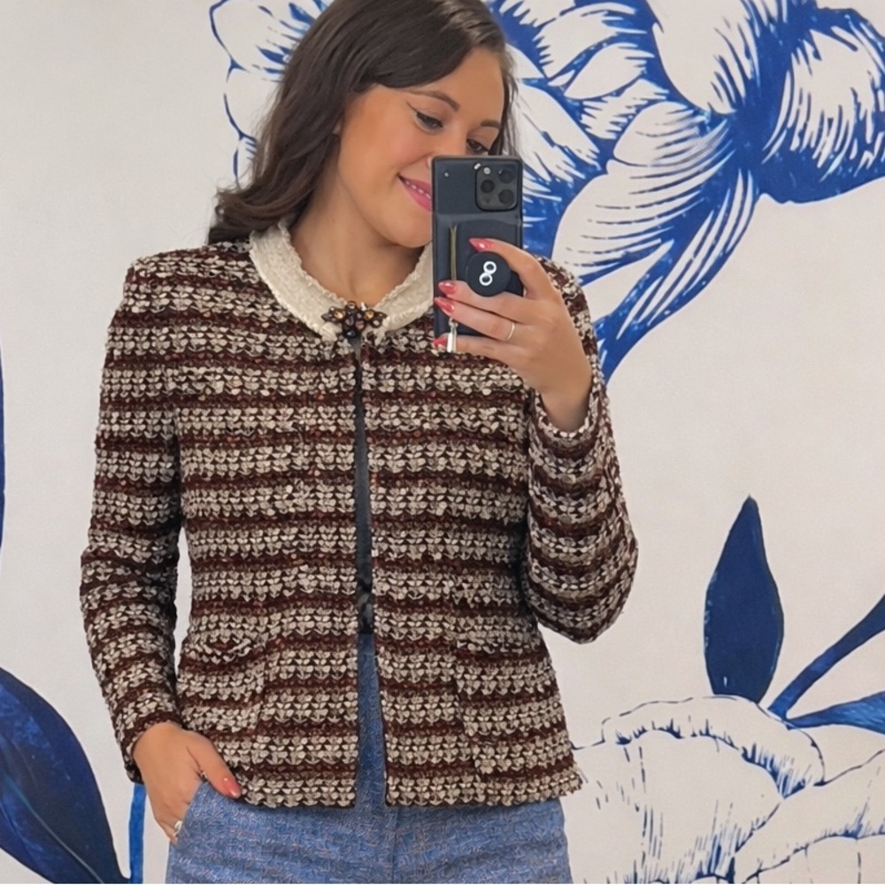 St. John Brown and Cream Tweed Jacket
